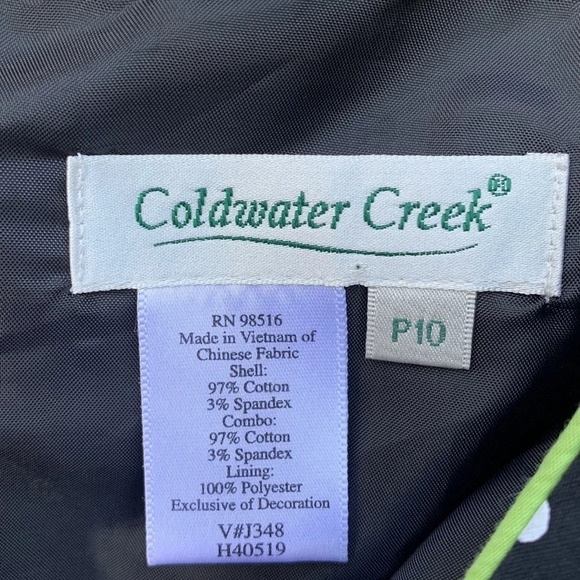 Coldwater Creek Dress Womens Size P10 Sleeveless Long Black White Dot green belt - Picture 2 of 4